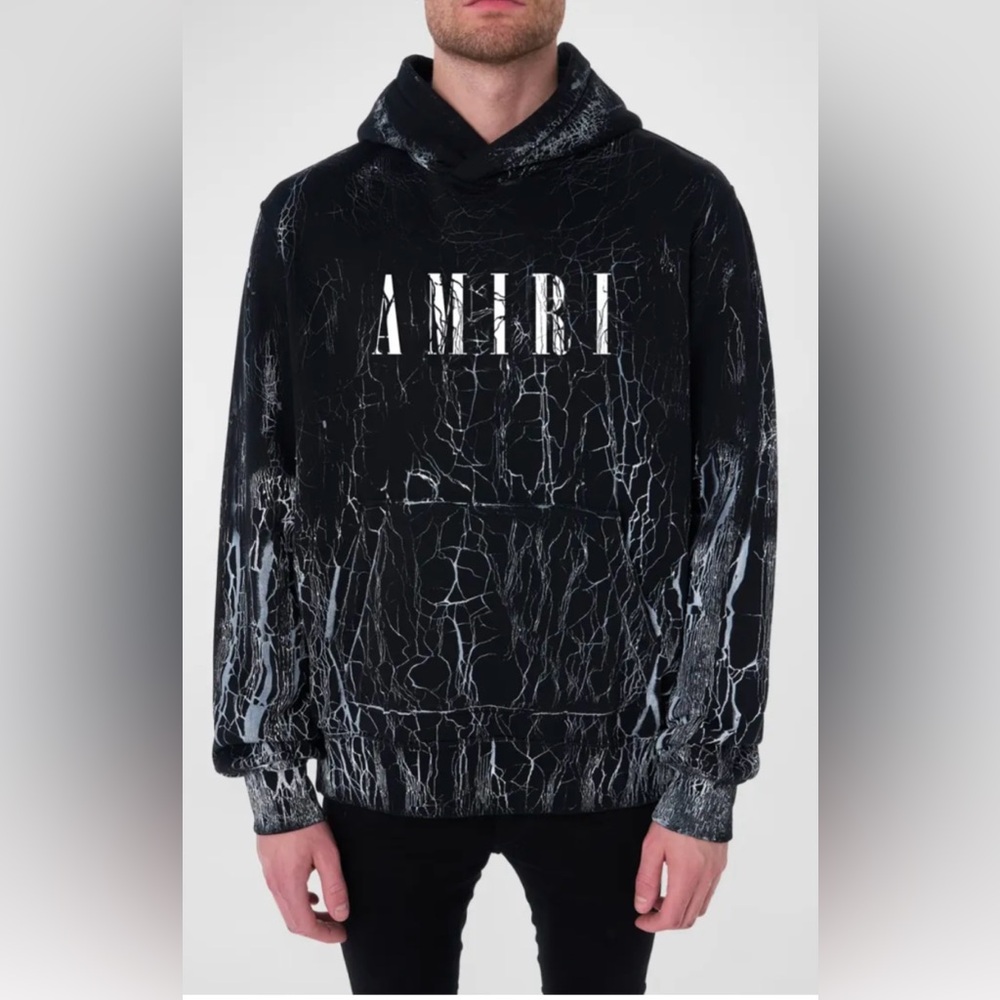 AMIRI Men's Cracked Dye Logo Hoodie - Black & White Size X-Large XL - Ne…